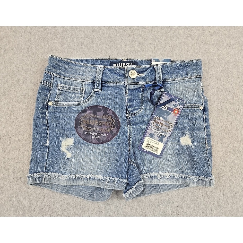 Blue Spice Jean Shorts Girls Size 8 Mid Rise Denim Short Distressed Jeans NWT